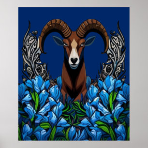 Cartoon Of A Bighorn Sheep With Colorado Blue Poster