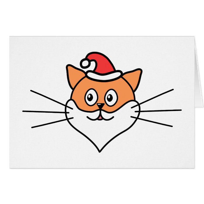 Cartoon of a Cat in a Santa Hat and Beard. Greeting Cards