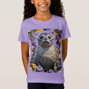 Cartoon Of A Harbor Seal Surrounded By Viola  T-Shirt