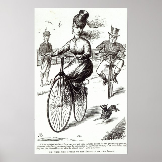 Cartoon of a Lady on a Velocipede, 1869 Poster (Front)