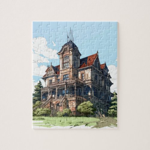 Cartoon of a Modern Colonial Building Jigsaw Puzzle