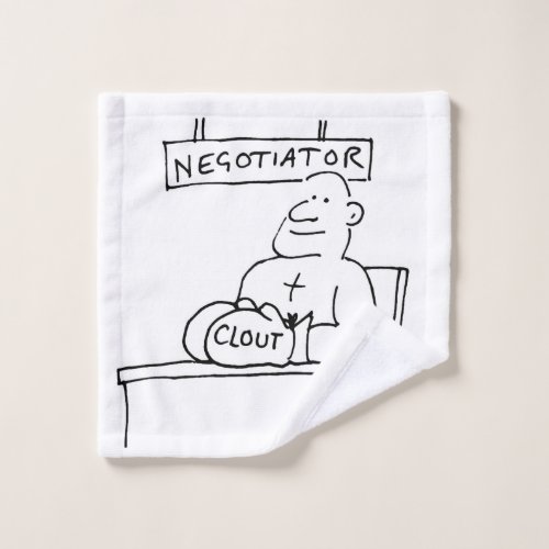 Cartoon of a negotiator with clout wash cloth