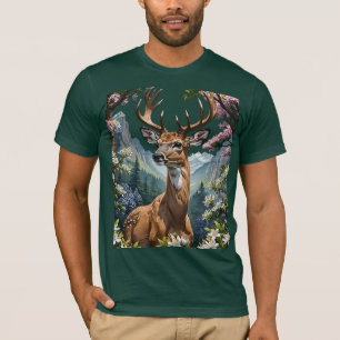 Cartoon Of A Whitetail Deer Surrounded By Mountain T-Shirt