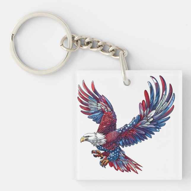 Cartoon of an eagle, 4th of July concept Keychain (Front)