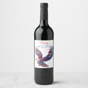 Cartoon of an eagle, 4th of July concept Wine Label
