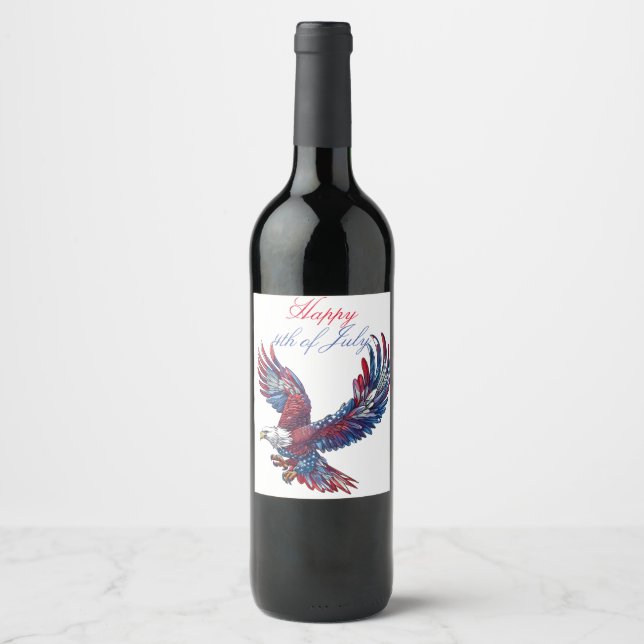 Cartoon of an eagle, 4th of July concept Wine Label (Front)