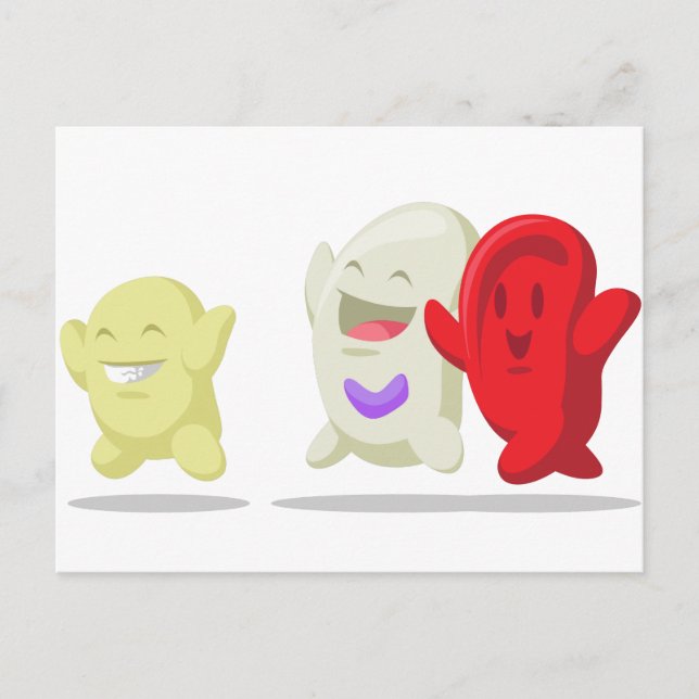 Cartoon of Blood Cell - Erythrocytes, Leukocytes, Postcard (Front)