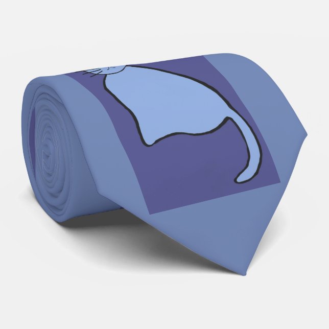Cartoon of blue, cute, quiet cat with pink ears. neck tie (Rolled)