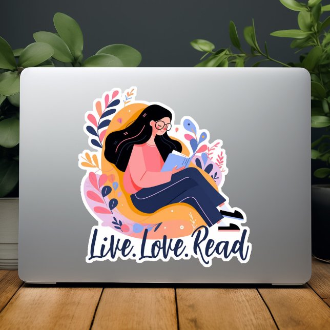 Cartoon of Cute Woman  Reading Book Custom  Sticker (Cartoon of Cute Woman Reading Book Custom Sticker)