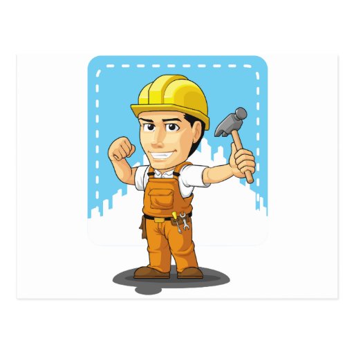 Cartoon of Industrial Construction Worker Postcard | Zazzle