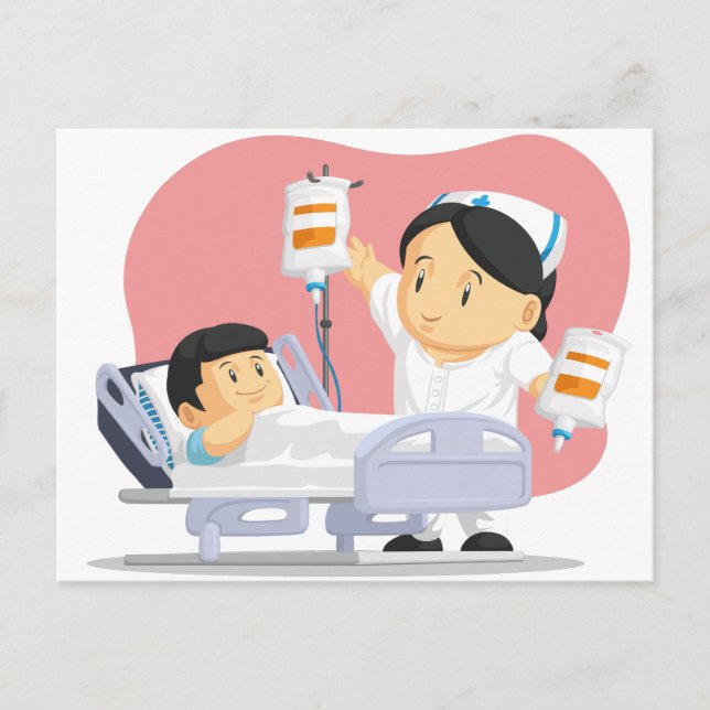 Cartoon of Nurse Helping Child Patient Postcard (Front)