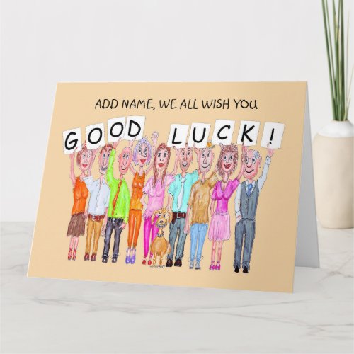 Cartoon of people wishing good luck card