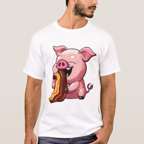 Cartoon of Pig Eating Bacon T_Shirt