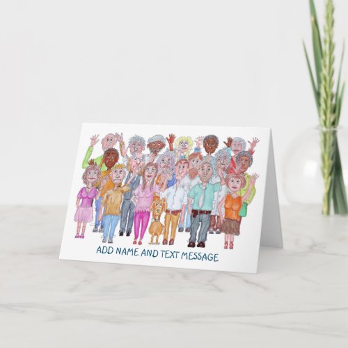 Cartoon of Sad People Waving Goodbye Card