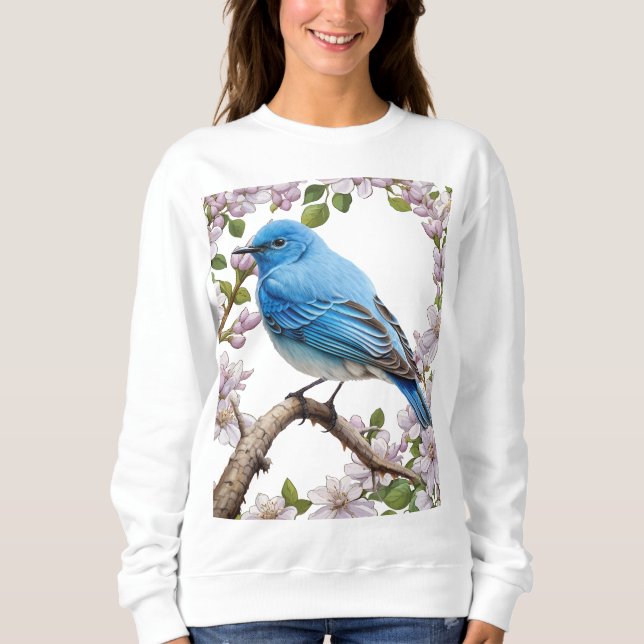 Cartoon Of The Mountain Bluebird With Syringa Sweatshirt (Front)
