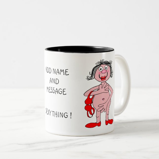 Cartoon of woman, sexy thing Two-Tone coffee mug (Front Right)