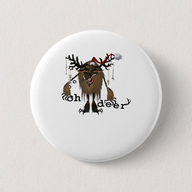 Cartoon Oh Deer Funny Reindeer Holiday Gamer Gift  Button (Front)