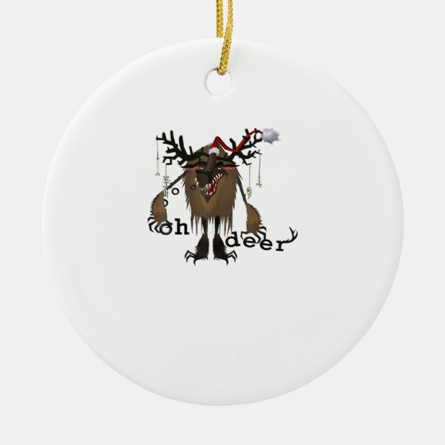 Cartoon Oh Deer Funny Reindeer Holiday GamOrnament Ceramic Ornament (Front)