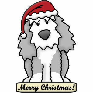 Cartoon Old English Sheepdog Christmas Ornament