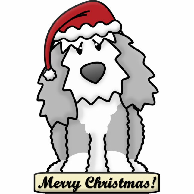 Cartoon Old English Sheepdog Christmas Ornament (Front)