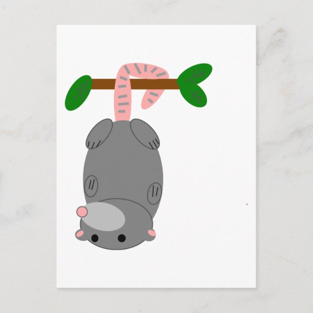 Cartoon Opossum/Possum Hanging Upside Down by Tail Postcard (Front)