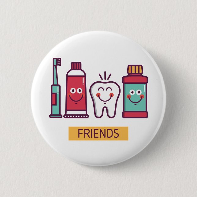 Cartoon Oral Care Friends Button (Front)