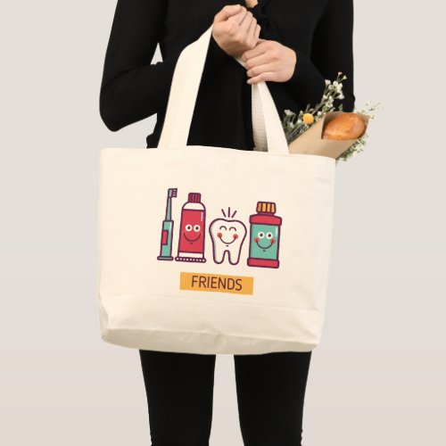 Cartoon Oral Care Friends Large Tote Bag