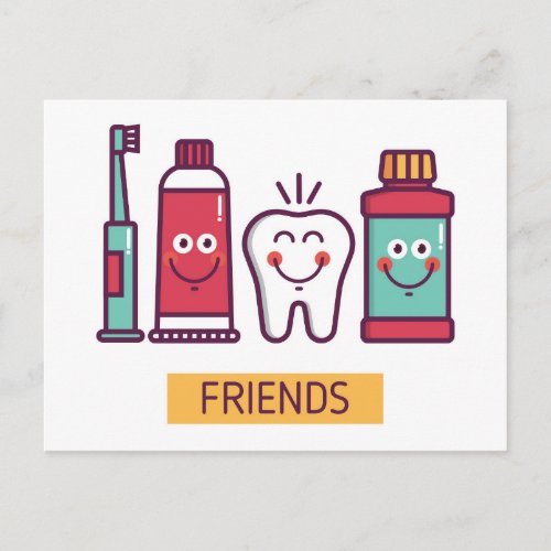 Cartoon Oral Care Friends Postcard