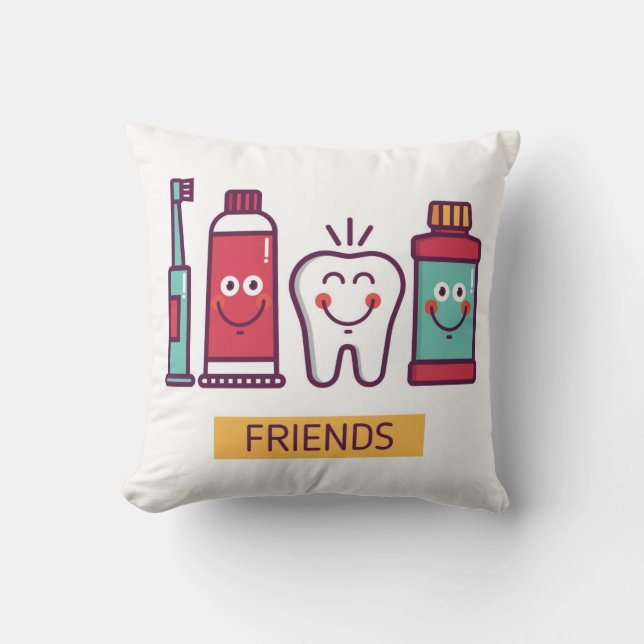 Cartoon Oral Care Friends Throw Pillow (Front)