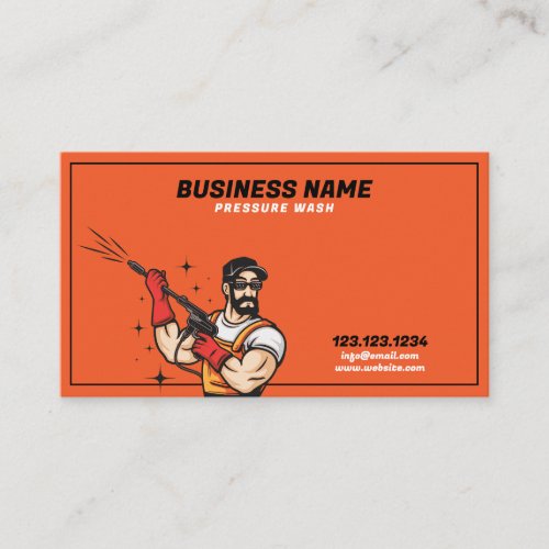 Cartoon Orange and White Pressure Washing Service Business Card