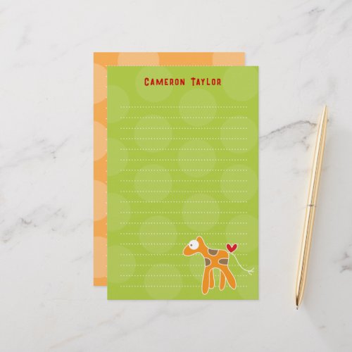 Cartoon Orange Giraffe Kid Children Dots Thank You Stationery