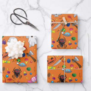 Cartoon orange Halloween Patterns Spooky Ghost Wrapping Paper Sheets