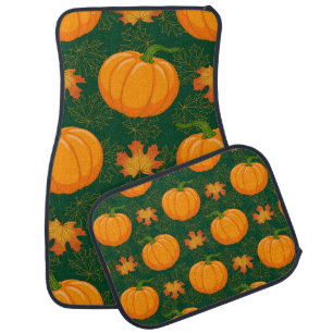 Cartoon orange Pumpkin and Autumn maple falling le Car Floor Mat