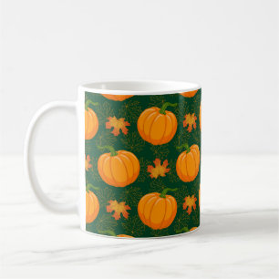 Cartoon orange Pumpkin and Autumn maple falling le Coffee Mug