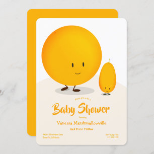 Cartoon Orange White Kumquat Fruit Baby Shower Invitation