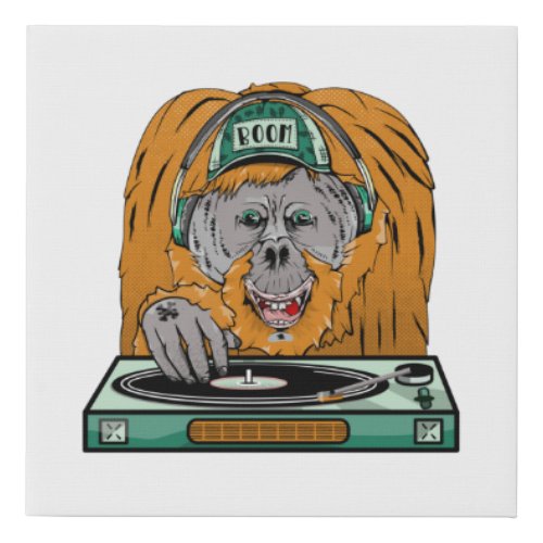 Cartoon Orangutan dj Faux Canvas Print