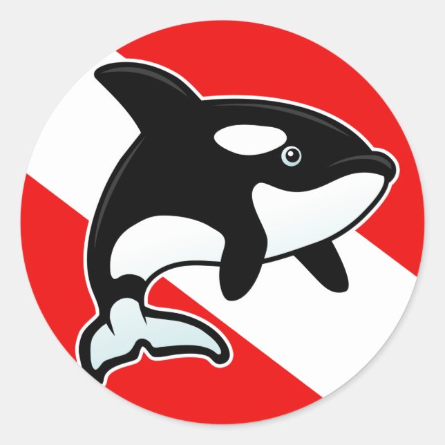 Cartoon Orca Dive Flag Classic Round Sticker (Front)