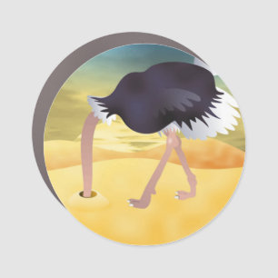 Cartoon Ostrich With Head In Sand Car Magnet