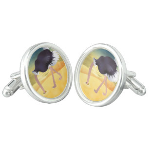 Cartoon Ostrich With Head In Sand Cufflinks