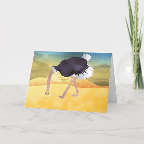 Cartoon Ostrich With Head In Sand Holiday Card