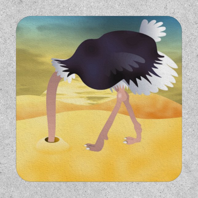 Cartoon Ostrich With Head In Sand Patch (Front)