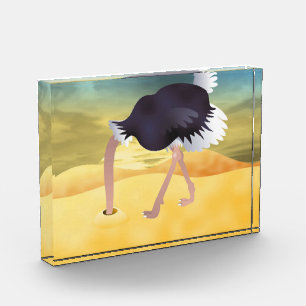 Cartoon Ostrich With Head In Sand Photo Block