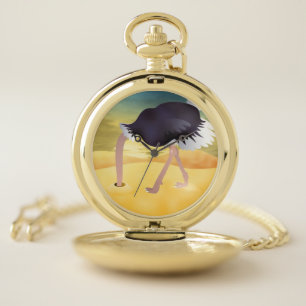 Cartoon Ostrich With Head In Sand Pocket Watch