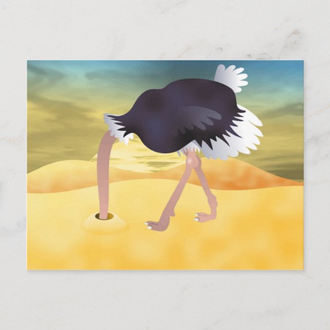 Cartoon Ostrich With Head In Sand Postcard (Front)