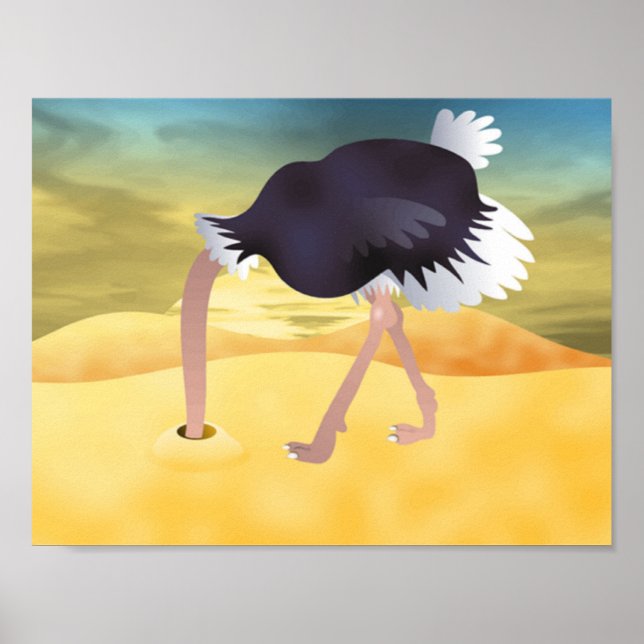 Cartoon Ostrich With Head In Sand Poster (Front)