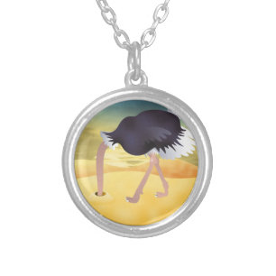 Cartoon Ostrich With Head In Sand Silver Plated Necklace