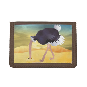 Cartoon Ostrich With Head In Sand Tri-fold Wallet