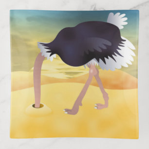 Cartoon Ostrich With Head In Sand Trinket Tray