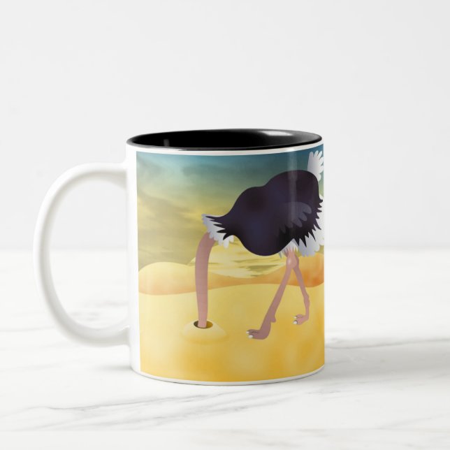 Cartoon Ostrich With Head In Sand Two-Tone Coffee Mug (Left)