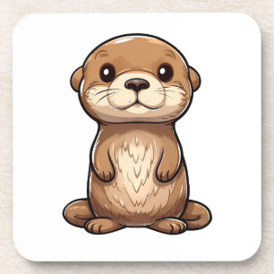 Cartoon otter illustration beverage coaster
